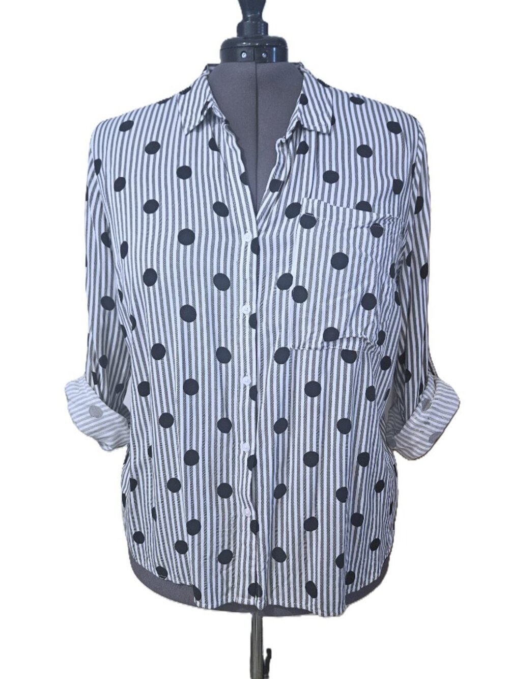 Como Blu Black & White Button Front Shirt 2X